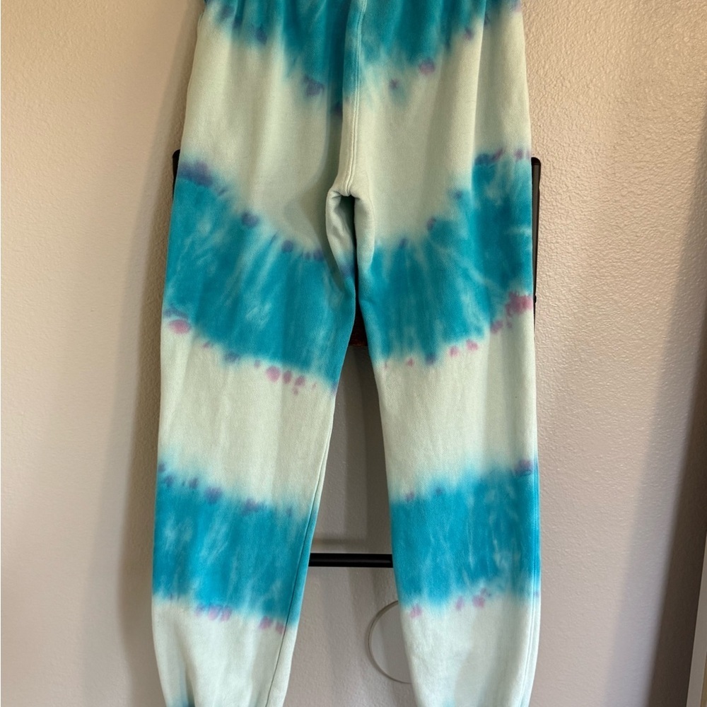 Spiritual Gangster Rainbow Perfect Sweats Joggers Blue/White Tie-Dye. Small.